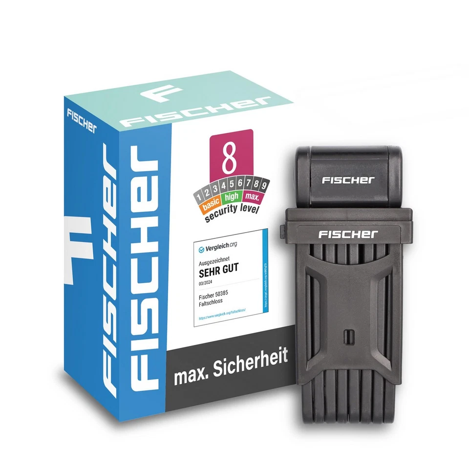 Faltschloss Fahrrad XL FISCHER 110cm mit Halterung, extra lang für 1-2 Fahrräder