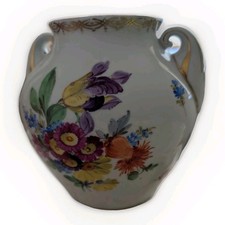 Vase Antik handbemalt, Kunstabteilung Fraureuth, Blumen und Golddekor, 1919-1926