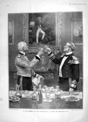 Original alter antiker Druck 1905 Nelson Toast Trafalgar Day Henry Irving Theater