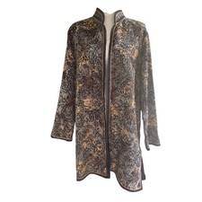 Coldwater Creek Mandarin Collar Floral Jacquard Open Front Longline Jacket XL