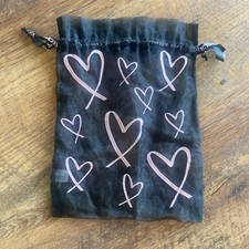 Victoria's Secret Lingerie Drawstring Bag Black Sheer Pink Embroidered Heart