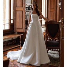 Sleeveless Wedding Dresses 2026 Square Collar A-Line Backless Dress Bride Gowns