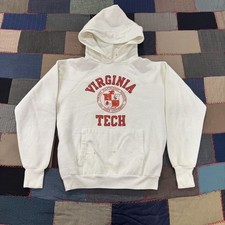 VTG 80s Virginia Tech Healthknit Hoodie Cream College Sports USA Made - Medium