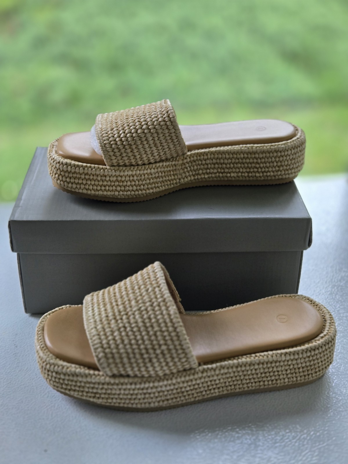 Women’s Woven Platform Slide Sandals Beige/Tan Casual Beach Solid US 7