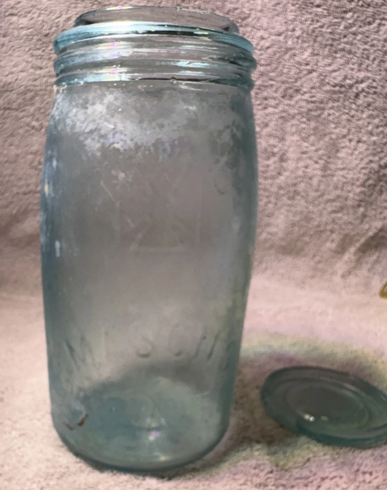 Mason Improved Blue Glass Jar with Embossed Lid Collectible Display Bottle