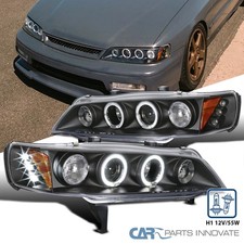 Black Fits 1994-1997 Honda Accord Led Halo Projector Headlights Leftright 94-97