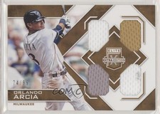 2016 Panini Elite Extra Edition Quad Materials Holo Gold 74/99 Orlando Arcia 4ns