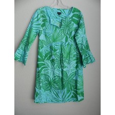 Talbots Linen Blend Tropical Print Shift Dress XS Ruffle Sleeve Summer Beach