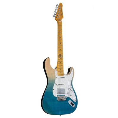 J&D ST-Flame Blue E-Gitarre, ST-Style, Lindekorpus, Ahornhals, 22 Bünde, HSS