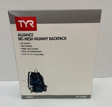 TYR Alliance Big Mesh Mummy Backpack 40L Blue with Zip Pocket and Swim Cinch Sac
