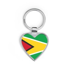 Guyana Flag Heart Stainless Steel Keychain