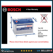 Car Battery S4009 Bosch 096R 680A 74Ah 4Yr Warranty 278x175x190