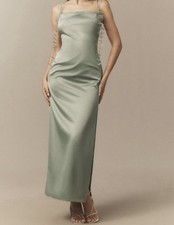Bhldn Arabella Tendril Sleeve Satin Maxi Dress  Sage Green Xxs Nwt$268