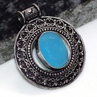 925 Silver Plated Special Blue Chalcedony Pendant Gemstone Size 1.7" GW