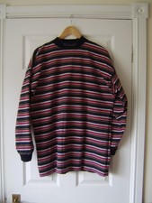 VINTAGE SWEATERSHOP LONG SLEEVE COTTON STRIPY TOP T-SHIRT NAVY RED FIT CHEST 46