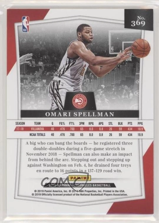 2018-19 Panini Chronicles Majestic Orange /49 Omari Spellman #369 Rookie RC - Image 2 of 2