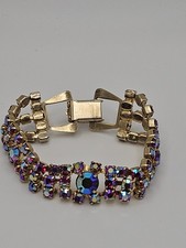 Vintage Retro Red AB Finish Crystal Rhinestone Gold Tone Bracelet