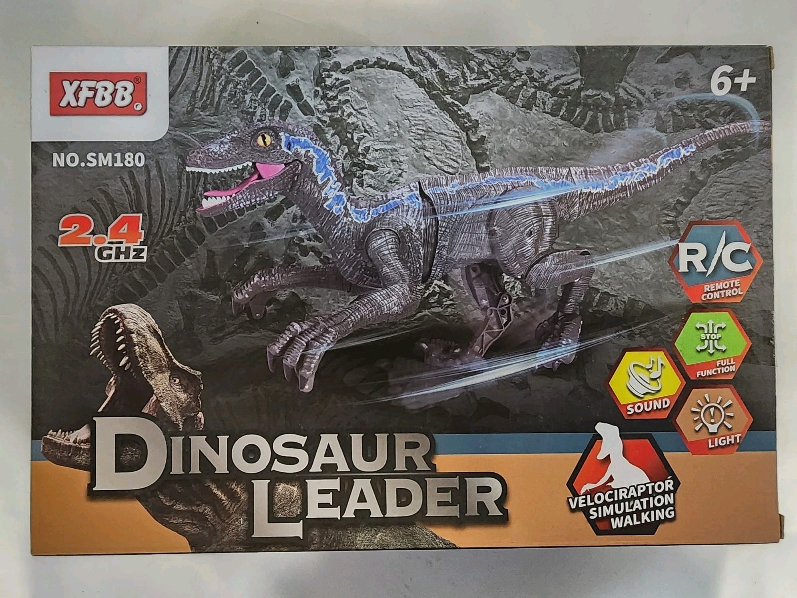 Remote Control Velociraptor Dinosaur Toy RC Walking Roaring LED Lights NIB