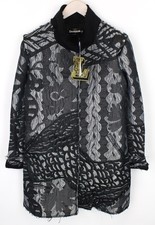 Cappotto Donna DESIGUAL Nero Helium 38 Grigio Motivi A Un Petto Manica Lunga