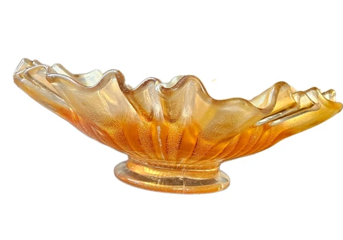 Vintage 1920s Fenton Peach Carnival Glass Ruffled 3-in-1 Edge Bowl