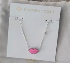 Kendra Scott Lips Pendant Necklace Silver Hot Pink Mother Of Pearl NWT  POUCH