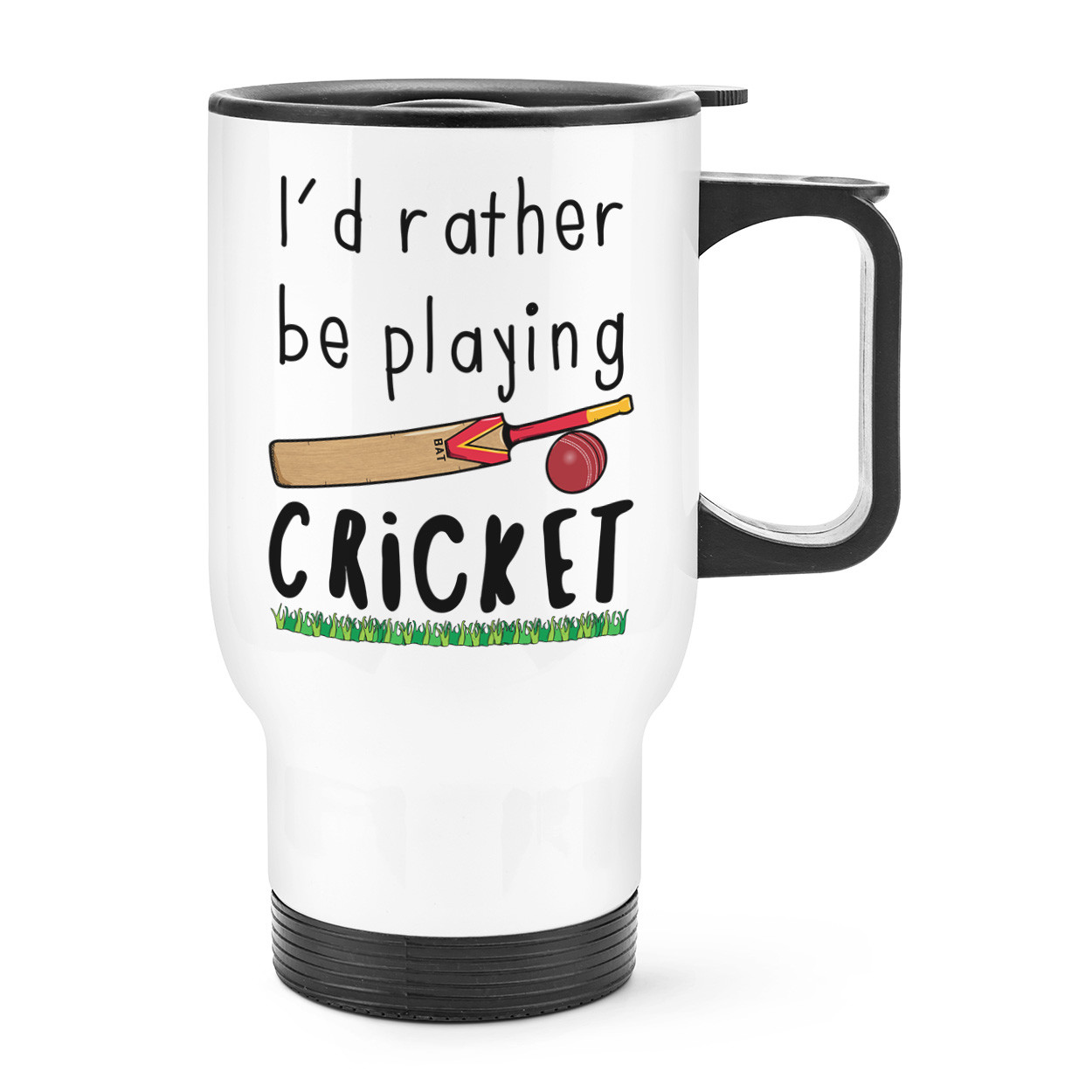 I'd Rather Be Playing Cricket Travel Mug Cup With Handle - Funny Sport Thermal