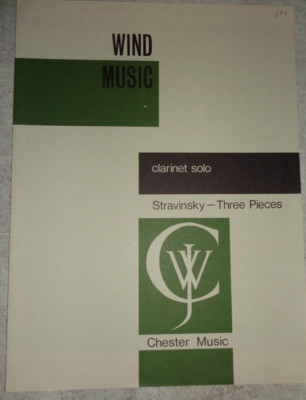 WIND MUSIC CLARINET SOLO STRAVINSKY - 3 PIECES 1020 SHEET MUSIC +++++ 