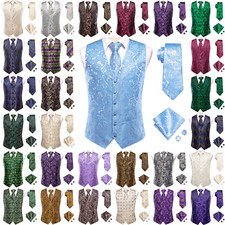 Floral Paisley Mens Waistcoats Wedding Vest Pocket Square Tie Cufflinks Set
