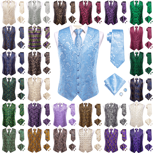 Floral Paisley Mens Waistcoats Wedding Vest Pocket Square Tie Cufflinks Set - Bild 1 von 101