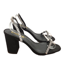 Lulus Harper Pump Heels Womens Size 7.5 Black Suede Crystal Accents