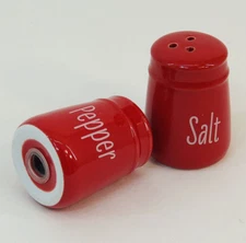 Red Salt and Pepper Contemporary Shakers White Lettering 2 ounce Best Brand