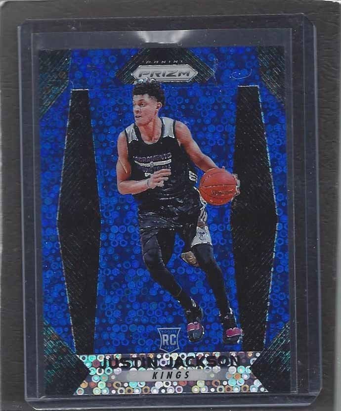 JUSTIN JACKSON 2017-18 PANINI PRIZM BLUE DISCO PRIZMS KINGS ROOKIE RC #D 56/175