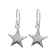 Sterling Silver, Dangle Star Earrings, 925 High Polished Sterling Silver, 15mm