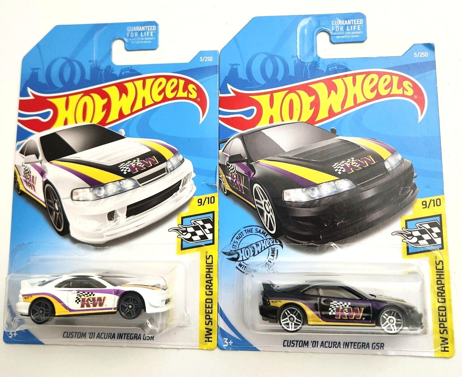 Card damage 2019 Hot Wheels Custom '01 Acura Integra GSR 5/250 B+W -2pcs