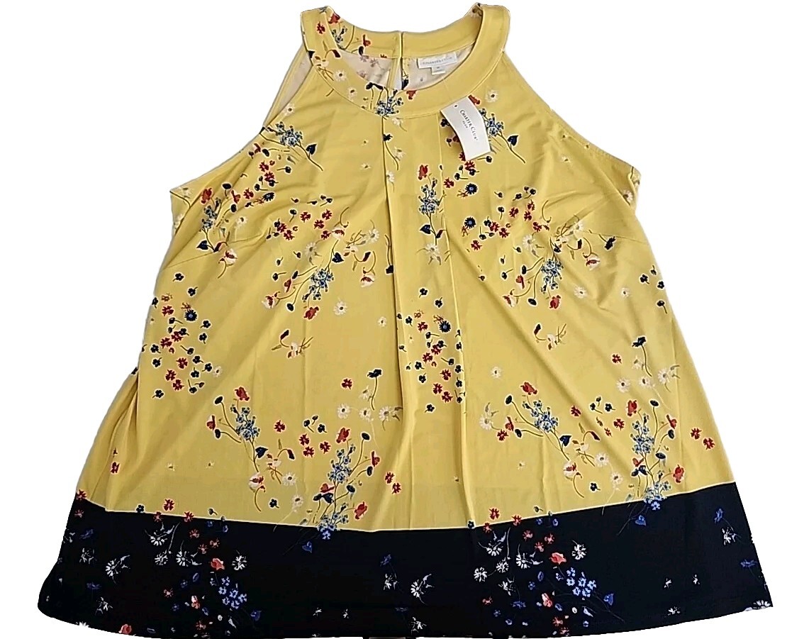 Charter Club Womens Ocean Drift Lemon Spritz Yellow Floral Tank Top Size 3X
