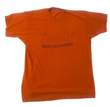 Vintage 80s Camp Moo Lacka Moo Tee XL Orange Single Stitch USA Made