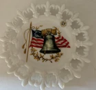 Vintage WESTMORELAND Fleur De Lis MILK GLASS 7½" Plate LIBERTY BELL USA FLAG