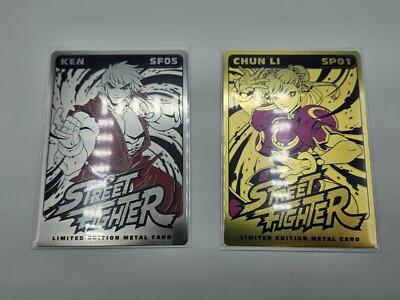 SDCC 2021 UDON Street Fighter SP01 Chun-Li Gold Metal Card + Ken SF05 Metal Card