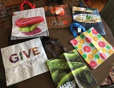 Lot of 6: Grocery Reusable Shopping Tote Bags~Mixed Prints & Brands~Eco-Friendly