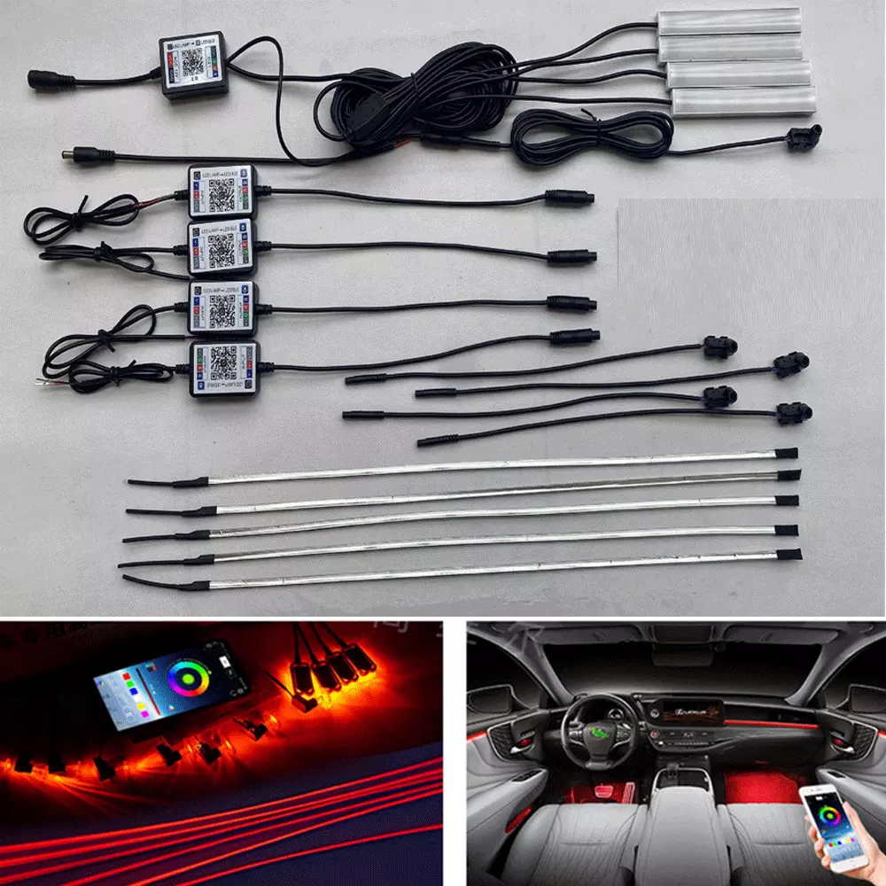 NO Threading LED RGB Car Interior Decor Ambient Light Kit Acrylic Lamp  Strip 12V