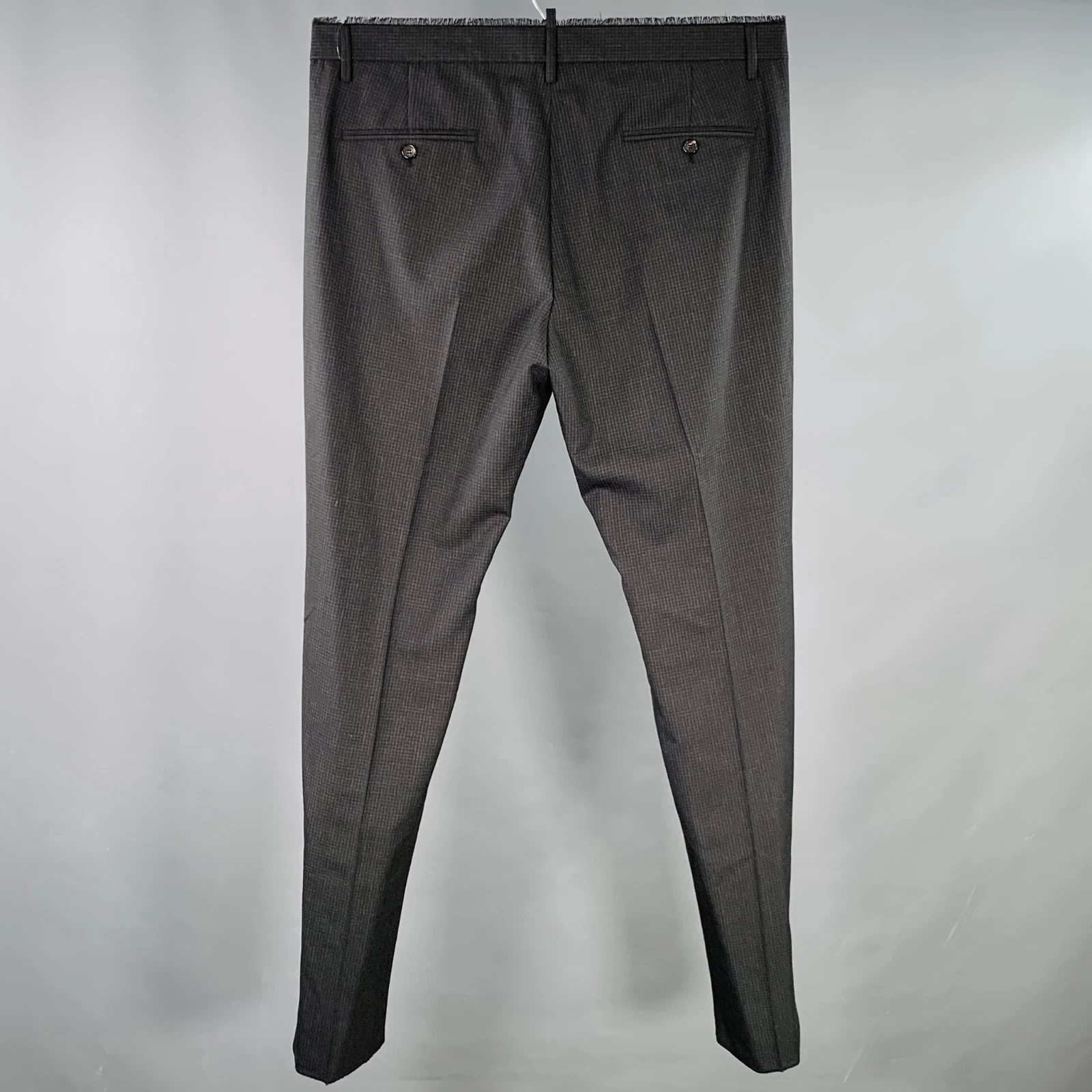 Pantaloni eleganti DSQUARED2 taglia 38 grigio nero lana a quadri bordo grezzo