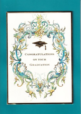PAPYRUS GRADUATION CARD NIP MSRP $5.95 TEAL/GOLD CARD (L4)