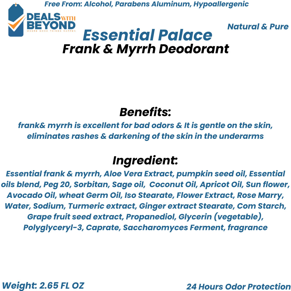 Essential Palace Organic Deodorant, 24 Hours Odor RESISTANCE - 2.65 fl. oz