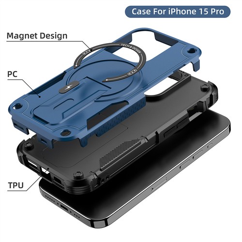 For iPhone 16 Pro Max 15 14 13 12 11 Heavy Duty Rugged Magnetic Case with Stand - 第 6/18 張圖片