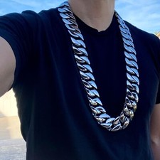 Men's Huge 30MM Thick Chain Silver Cuban Link 316L Stainless Steel 36" Necklace
