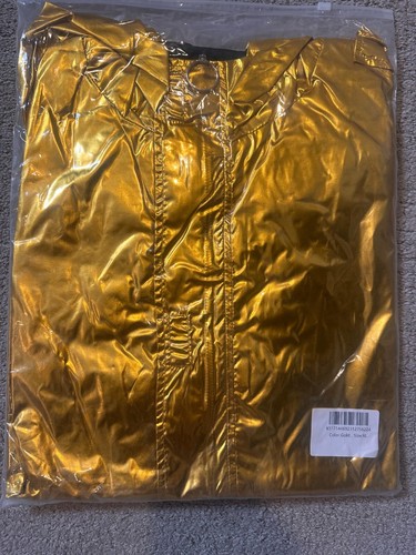 ⭐️Metallic glänzend reflektierend Rave Party Festival Reißverschluss Kapuzenjacke Gold 2XL⭐️ - Bild 3 von 3