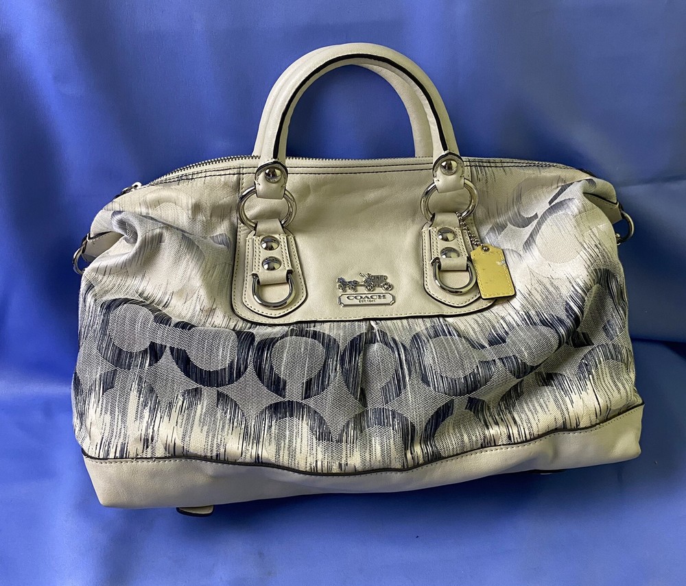 Coach Sabrina Satchel Bag Purse 13584 Blue Silver Cream  + Dust Bag