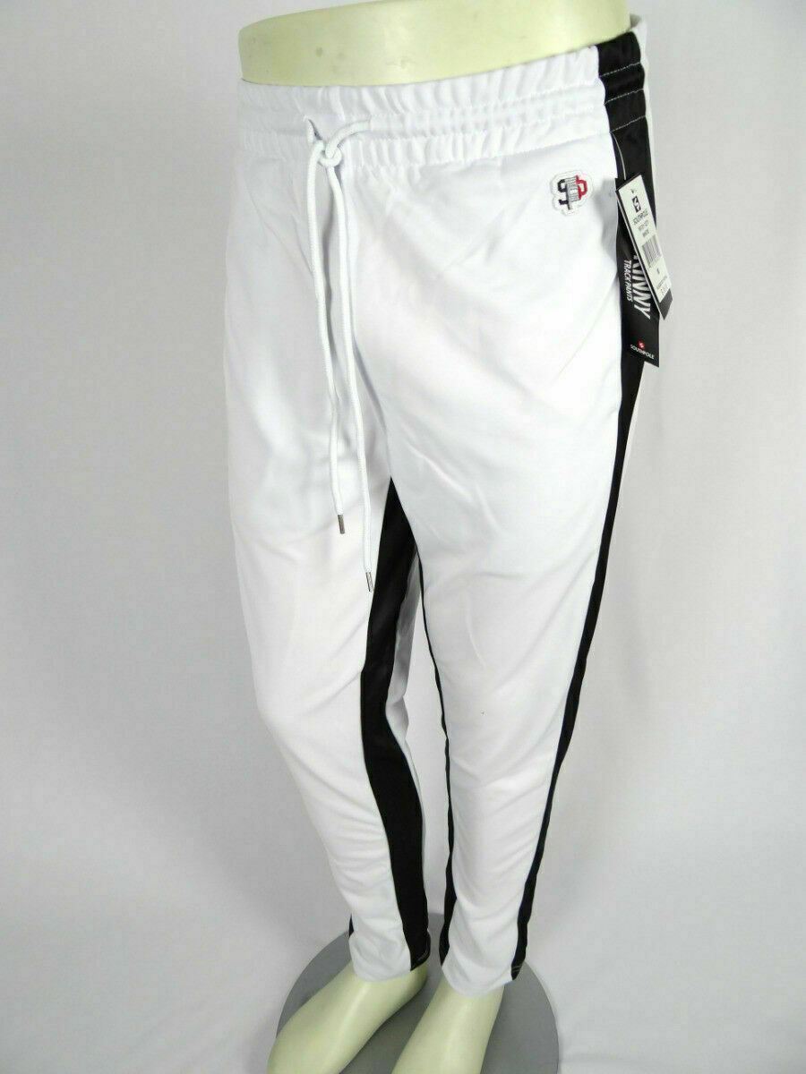 Mens Southpole Skinny Jogger Trackpants White with Bold Black Leg