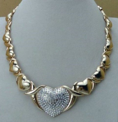 Hugs and Kisses XH 3 CZ Heart Real 14k Gold Necklace with Bracelet Set - Picture 16 of 34
