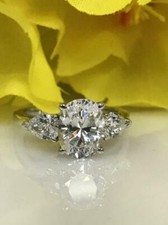 2.5CT White Oval Cut CZ Three Stone Solitaire Engagement Wedding 925 Silver Ring